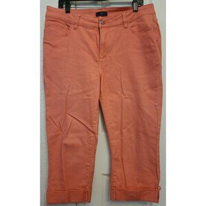 NYDJ 14P Ladies Coral Peach Cuffed Capri Crop Stretch Not Your Daughters Jeans